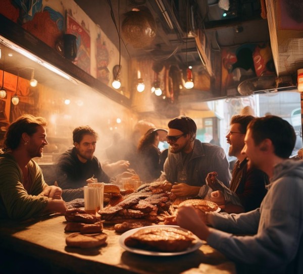 温暖的烤肉店，快乐的用餐体验
